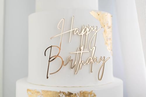 QPARTYFIRE 1PCS قمة كعكة عيد ميلاد سعيد، لافتة كعكة مرآة ذهبية من الأكريليك للصبي أو الفتاة، زينة كعكة عيد الميلاد، مستلزمات سحر كعكة عيد الميلاد لحفلة عيد الميلاد - Image 1