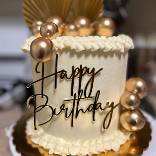 QPARTYFIRE 1PCS قمة كعكة عيد ميلاد سعيد، لافتة كعكة مرآة ذهبية من الأكريليك للصبي أو الفتاة، زينة كعكة عيد الميلاد، مستلزمات سحر كعكة عيد الميلاد لحفلة عيد الميلاد - Image 5