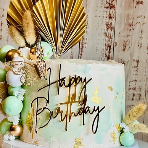 QPARTYFIRE 1PCS قمة كعكة عيد ميلاد سعيد، لافتة كعكة مرآة ذهبية من الأكريليك للصبي أو الفتاة، زينة كعكة عيد الميلاد، مستلزمات سحر كعكة عيد الميلاد لحفلة عيد الميلاد - Image 4