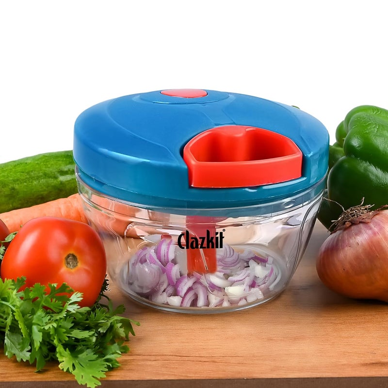 Clazkit Kitchen Dori Handy Vegetable and Fruit Manual Onion Dry Fruit Salad Maker Vegetable Quick String Chopper Machine, Cutter – 3 Stainless Steel Blades -450ml - Image 1