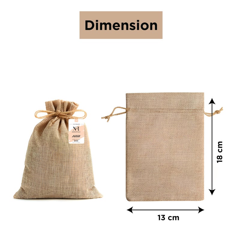NFI essentials Jute Potli Gift Pouches for Return Gifting, Pack of 50 Pcs (13x18 cm), Drawstring Burlap Pouch For Organza Candy Gifts, Nikah, Birthday Suruku Pai Pouch - Image 4