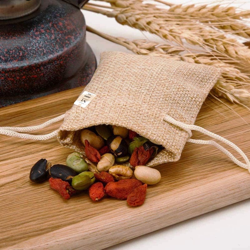 NFI essentials Jute Potli Gift Pouches for Return Gifting, Pack of 50 Pcs (13x18 cm), Drawstring Burlap Pouch For Organza Candy Gifts, Nikah, Birthday Suruku Pai Pouch - Image 5