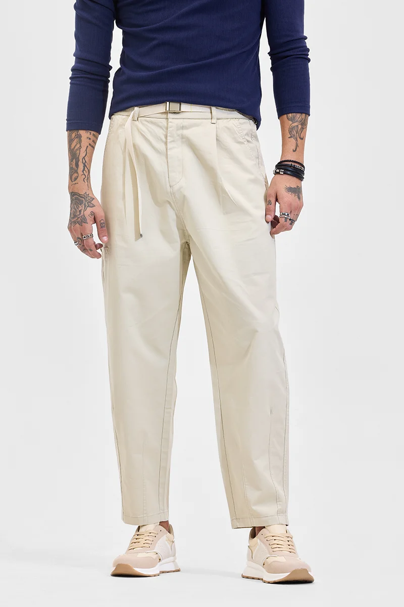 SNITCH Beige Solid Relaxed Streetwear Cargo
