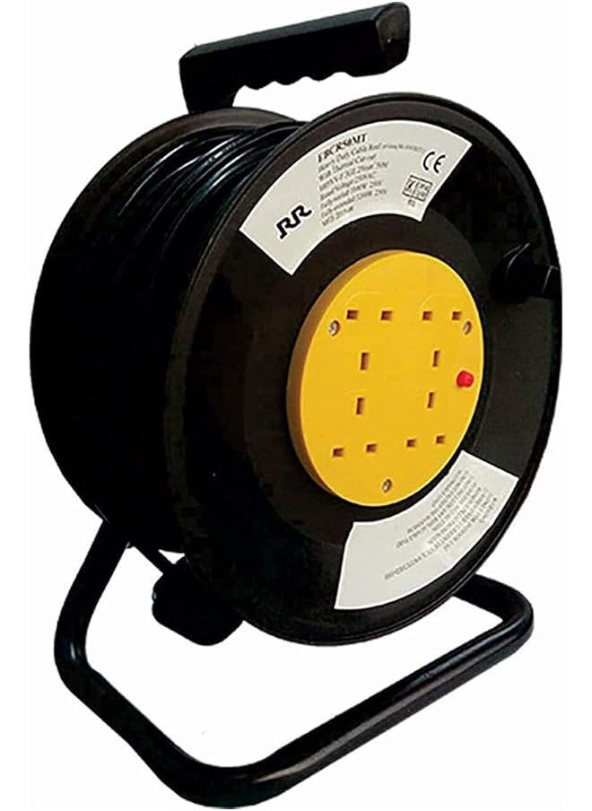 RR RR Cables ESMA Approved 13A 4 Sockets Cable Reel Extension Lead with Winding Handle, 3120W 250V Thermal Cut-Out Protection UK Extension Reel (50 Meter Cable) 