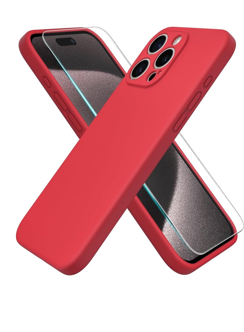 ELTRAZONE Compatible with iPhone 15 Pro Max Case 6.7", with 1 x Screen Protector, Silky-Soft Touch Liquid Silicone Case Shockproof Rubber Case for iPhone 15 Pro Max-Red - Image 1