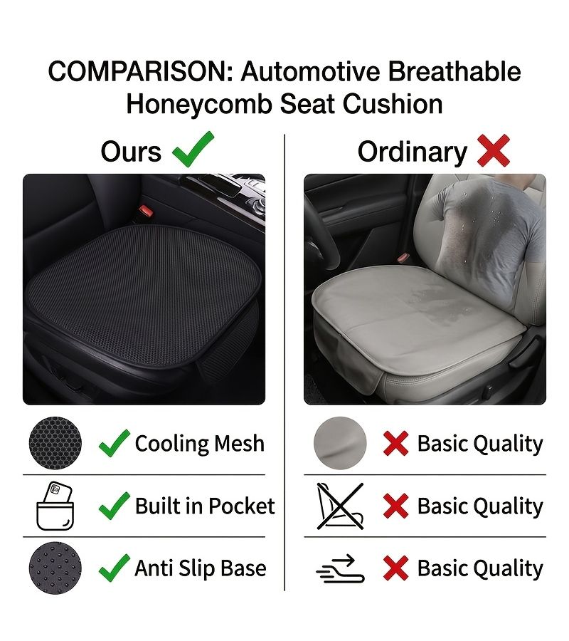 Ice Fog Cold Gray Upgraded Version Car Breathable Honeycomb Cushion Set With New Waist Support Pillow Anti Slip Wear Resistant Fabric Summer Cool Mesh Structure Front Storage Pocket For Commute - Image 4