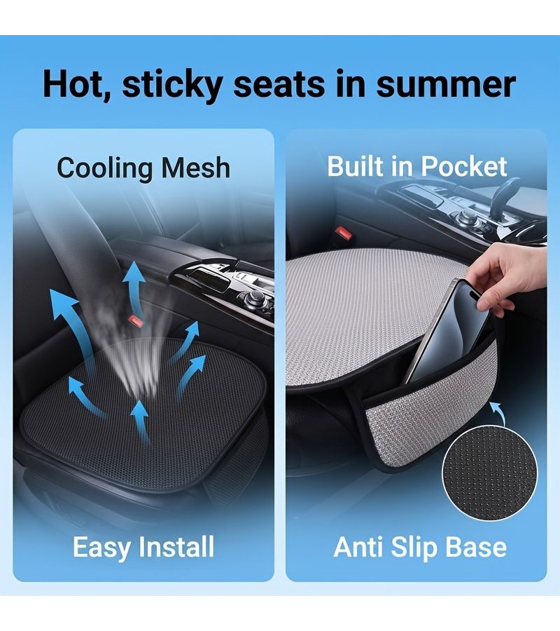 Ice Fog Cold Gray Upgraded Version Car Breathable Honeycomb Cushion Set With New Waist Support Pillow Anti Slip Wear Resistant Fabric Summer Cool Mesh Structure Front Storage Pocket For Commute - Image 5