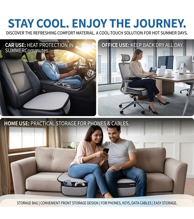 Ice Fog Cold Gray Upgraded Version Car Breathable Honeycomb Cushion Set With New Waist Support Pillow Anti Slip Wear Resistant Fabric Summer Cool Mesh Structure Front Storage Pocket For Commute - Image 3