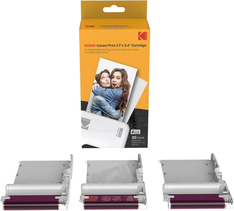 Kodak 30 Pack 4Pass Real Photo (2.1"X3.4") & Laminate Process Cartridge, All-In-One Paper And Color Ribbon Refill-Compatible With Mini 2, Mini 2 Plus, Mini 2 Retro, Mini Shot, Mini Shot 2 Retro - Image 1