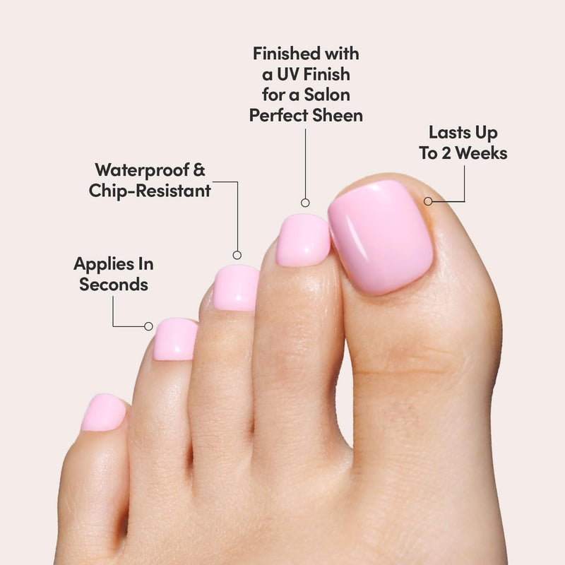 Glamnetic Press On Toenails - Think Pink | Solid Opaque Pale Pink Fake Toe Nails with a Glossy Finish | 16 Sizes - 32 Toe Nail Kit with Glue - Image 3