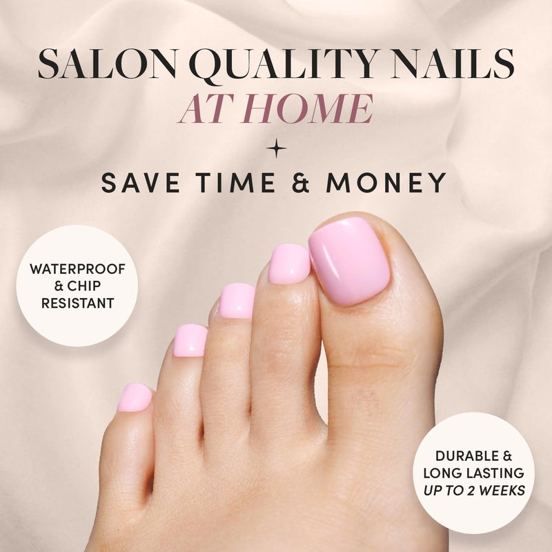 Glamnetic Press On Toenails - Think Pink | Solid Opaque Pale Pink Fake Toe Nails with a Glossy Finish | 16 Sizes - 32 Toe Nail Kit with Glue - Image 2
