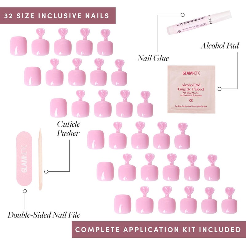 Glamnetic Press On Toenails - Think Pink | Solid Opaque Pale Pink Fake Toe Nails with a Glossy Finish | 16 Sizes - 32 Toe Nail Kit with Glue - Image 4