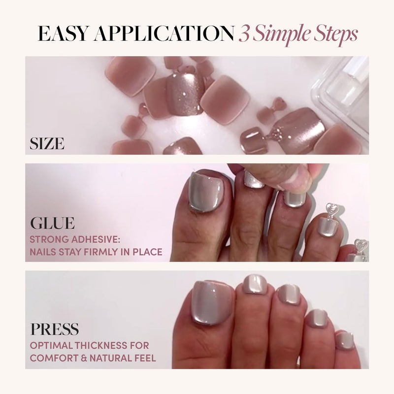 Glamnetic Press On Toenails - Think Pink | Solid Opaque Pale Pink Fake Toe Nails with a Glossy Finish | 16 Sizes - 32 Toe Nail Kit with Glue - Image 5