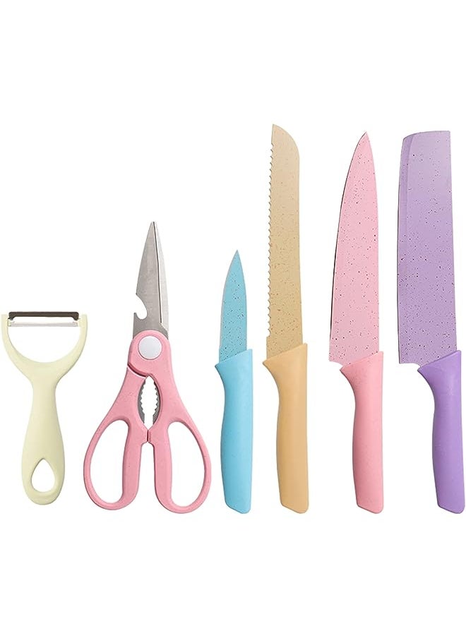 vesus Kitchen Knife Set 6 PCS, Colored Knives Set with Non-Stick Coating, Chef Boxed Knives Set for Cooking, Camping, Travel ,Picnic, BBQ and RV  - Image 1