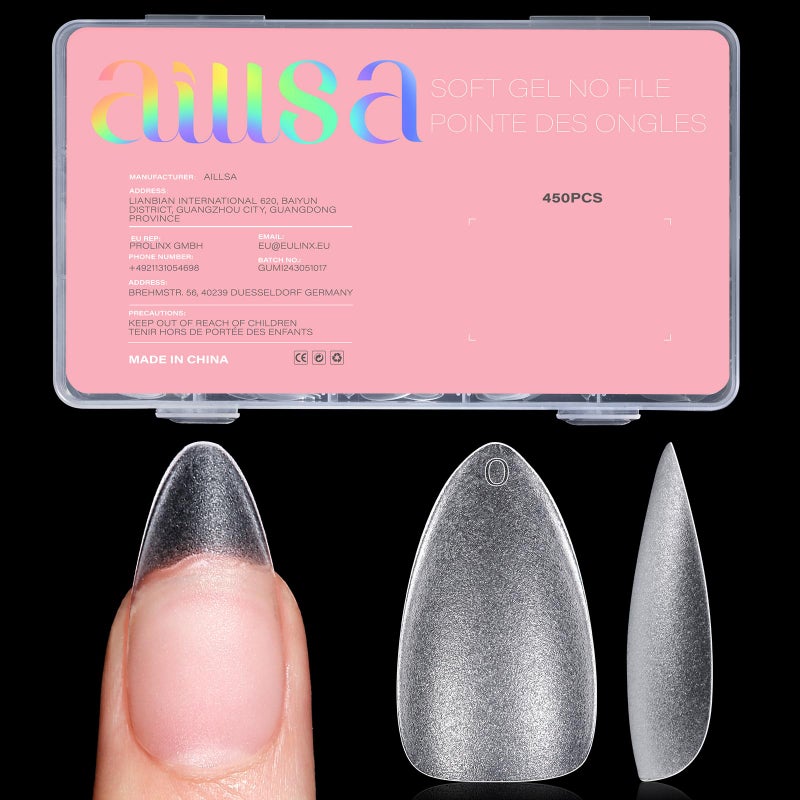 AILLSA Medium Almond Nail Tips 450PCS Full Cover Clear Acrylic Nail Tips Double-Sided Matte No Need Base Coat Press on Fake Nails Tips for Extension False Nails DIY Salon 15 Sizes - Image 1
