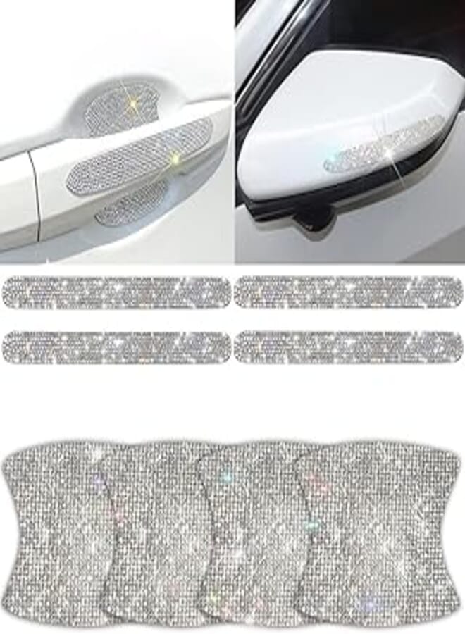 FASHION MANIA 8-piece Crystal door handle scratch Protector, Rhinestone Door handle sticker Shiny Car door handle Scratch Protector Sticker for women and girls Car sticker (silver)