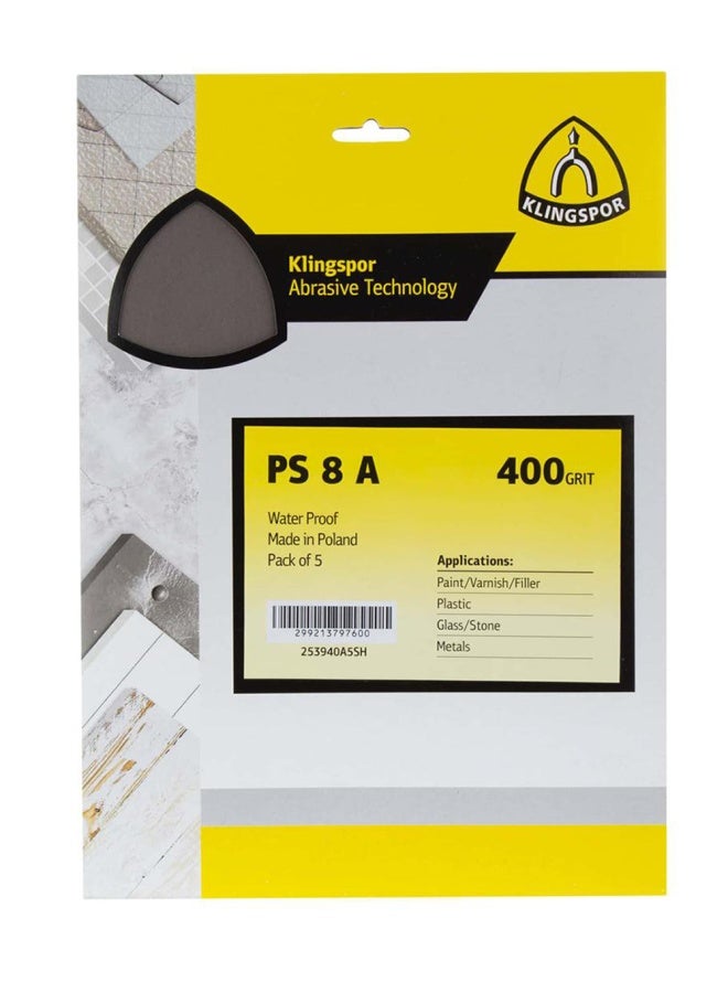 Pack Of 5 Klingspor Waterproof Sandpaper Sheet 400 Grit 