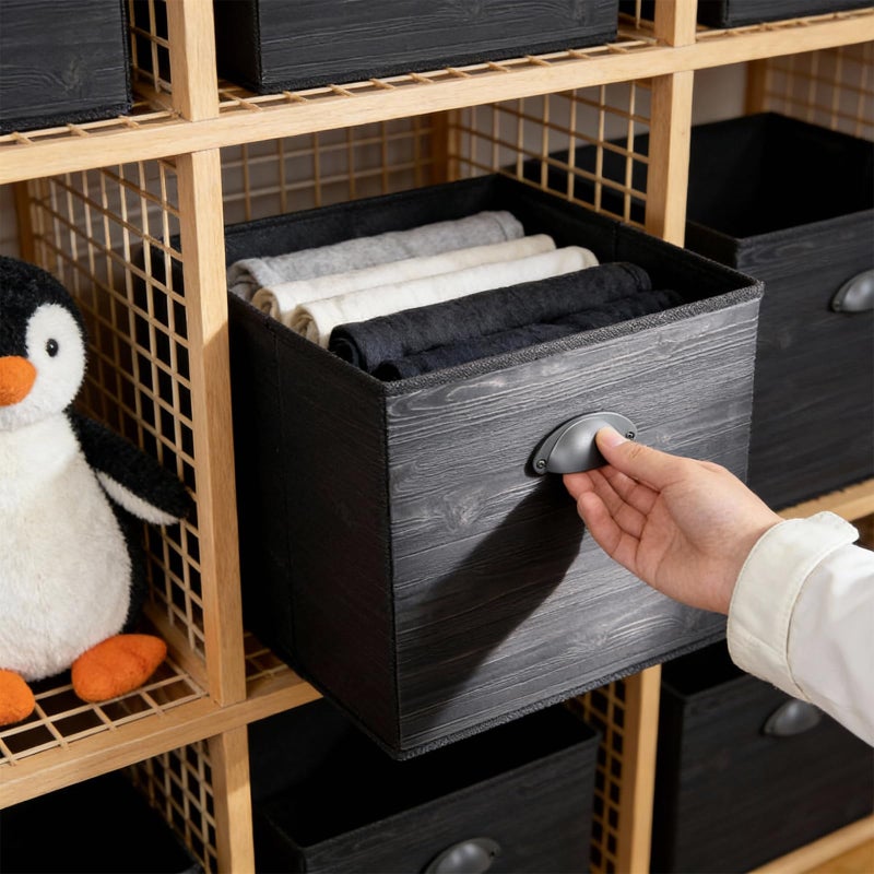 homyfort Fabric Cube Storage Organizer Bins, 12x12 Inch Black Wood Grain Printing Storage Cubes, Closet Cloth Baskets Box For Shelves, Set of 6 - Image 4