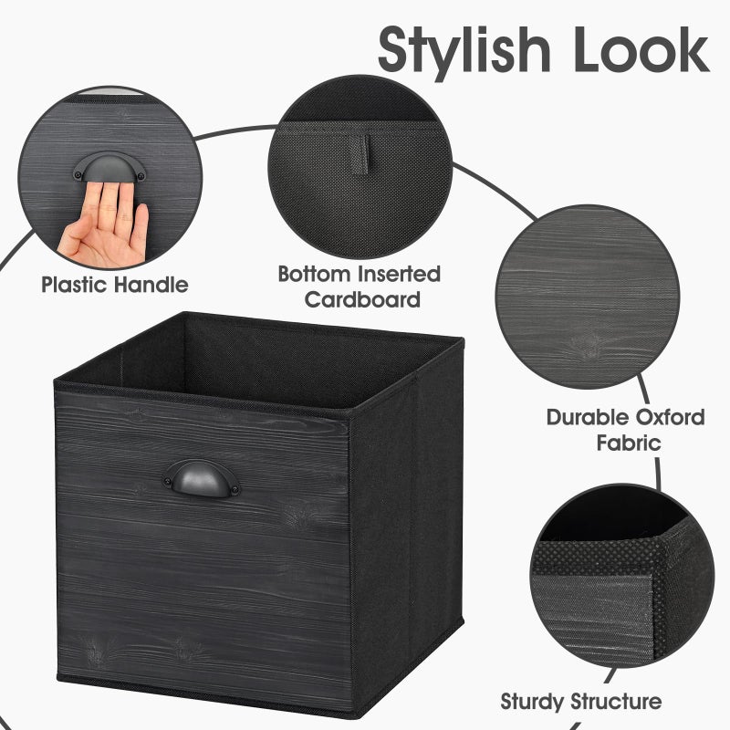 homyfort Fabric Cube Storage Organizer Bins, 12x12 Inch Black Wood Grain Printing Storage Cubes, Closet Cloth Baskets Box For Shelves, Set of 6 - Image 3