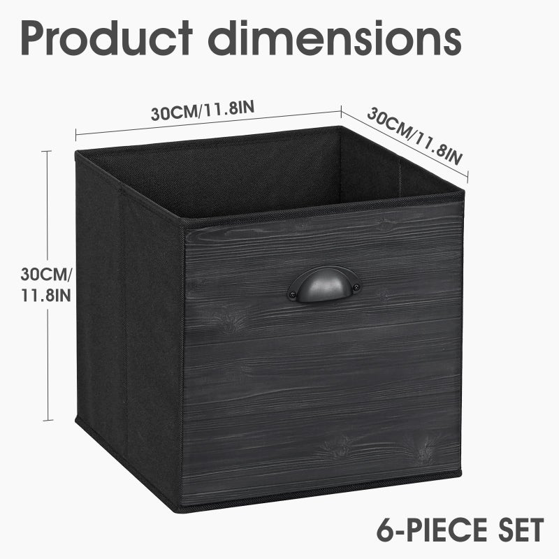 homyfort Fabric Cube Storage Organizer Bins, 12x12 Inch Black Wood Grain Printing Storage Cubes, Closet Cloth Baskets Box For Shelves, Set of 6 - Image 2