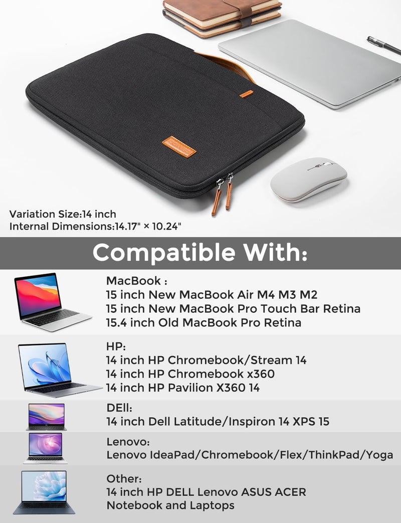 DOMISO 14 inch Laptop Case Sleeve Protective Cover Compatible with 15 inch MacBook Air M4 M3 M2,MacBook Pro,14-15 inch HP Dell ASUS Lenovo Chromebook,Waterproof Computer Cases Bag with Handle,Black - Image 3