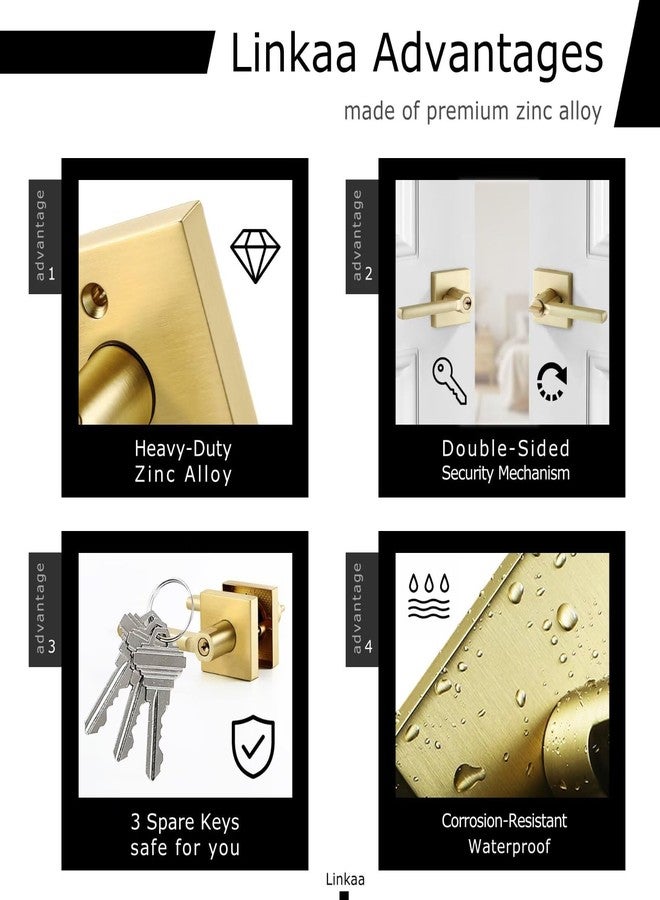 Linkaa Brass Gold Interior Privacy Door Handle with Lock and 3 Key, Door Lever for Front Door Bedroom Office, Reversible Lever,Heavy Duty Zinc Alloy（Gold，Privacy Lock with 3 Keys，1 Pack） - Image 5