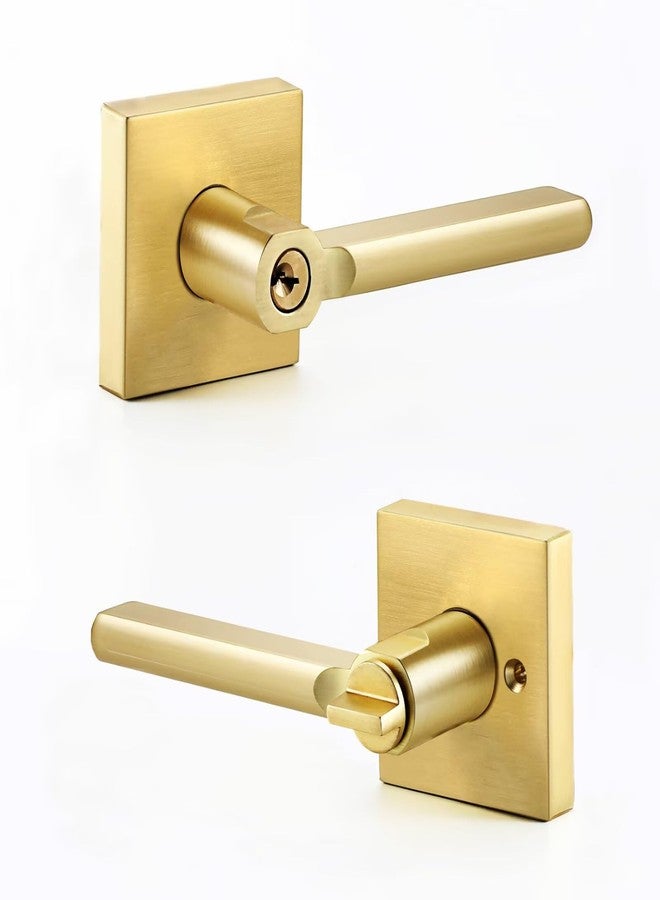 Linkaa Brass Gold Interior Privacy Door Handle with Lock and 3 Key, Door Lever for Front Door Bedroom Office, Reversible Lever,Heavy Duty Zinc Alloy（Gold，Privacy Lock with 3 Keys，1 Pack） - Image 1