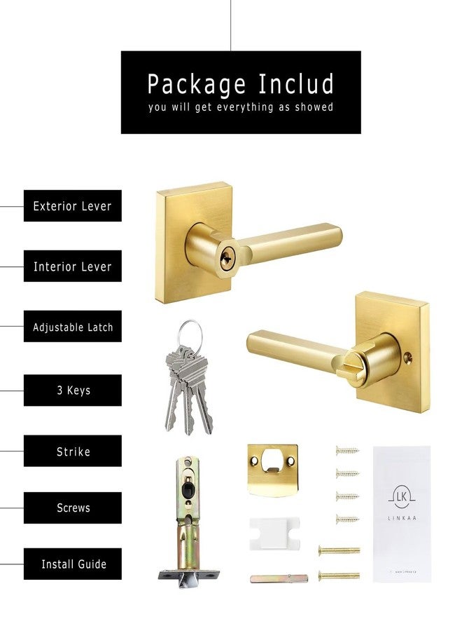 Linkaa Brass Gold Interior Privacy Door Handle with Lock and 3 Key, Door Lever for Front Door Bedroom Office, Reversible Lever,Heavy Duty Zinc Alloy（Gold，Privacy Lock with 3 Keys，1 Pack） - Image 4