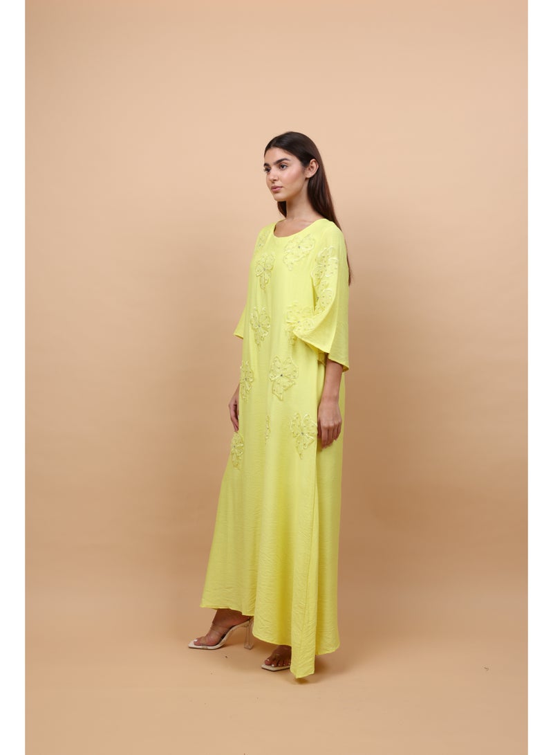 IKKXA Applique Flowers Crystal Details Jalabiya - Image 3