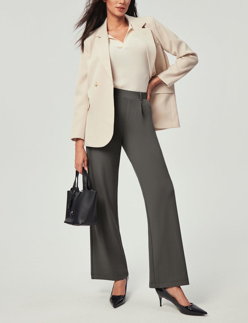 IUGA Womens Dress Pants Wide Leg Pull On Stretchy Work Pants Women High Waisted Business Casual Trousers with Pockets - Image 2