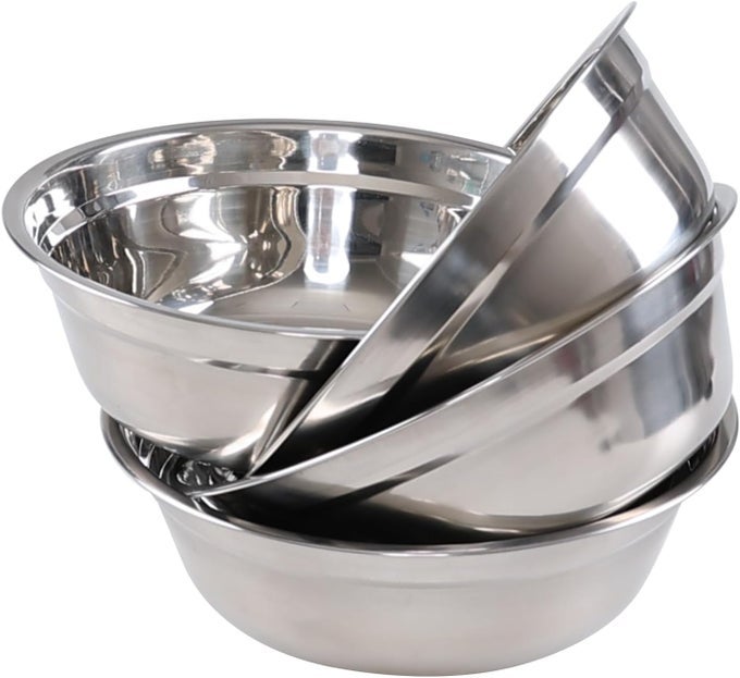 SET OF 4 STAINLESS STEEL SERVING BOWLS METAL PREP MIXING BOWLS FOR KITCHEN