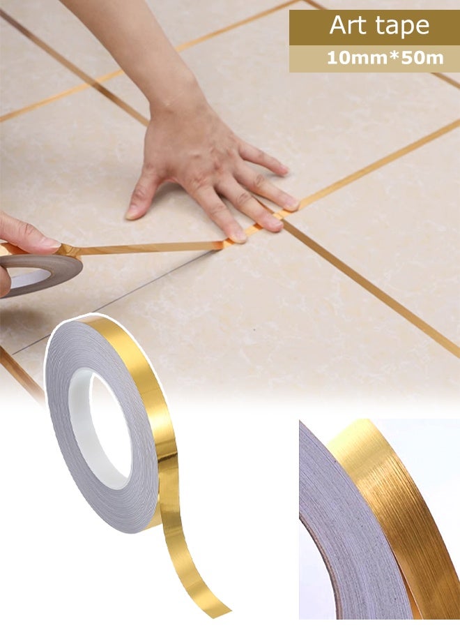 Art tape,Self Adhesive Gold Graphic Art Tape,Wall Edging Strip,Waterproof Ceiling Border Door Frame Waist Line, Interior Decoration Kitchen Bathroom Tiles,for Floor/Wall Tiles, Wallpaper Gaps, Floor Lines, Corners,Toilets, Wall/Floor Gaps（10mm*50m） - Image 1
