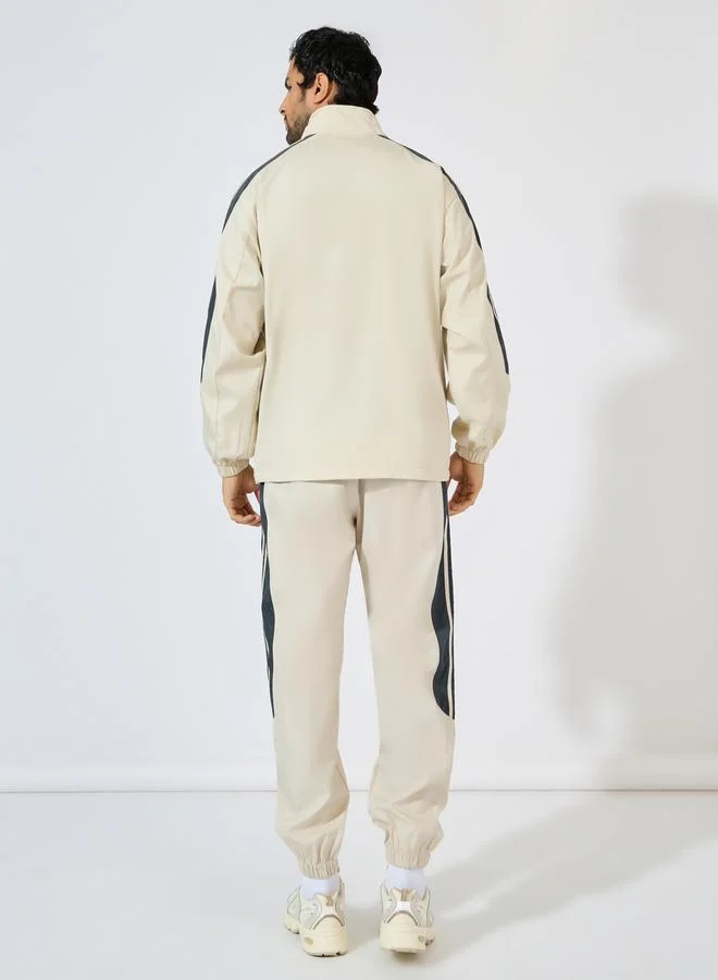 Styli Front Zip Striped Panel detail Athleisure Track Suit