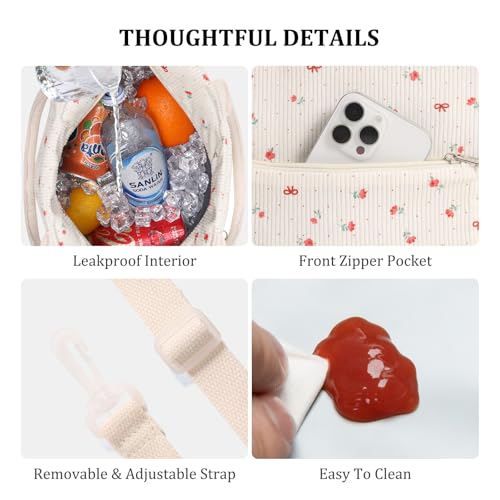 MEXS Lunch Bag for Women Adult Large Insulated Lunch Box Girl Cute Corduroy Lunch Tote Bags Reusable Leakproof Cooler Work Picnic - Image 5