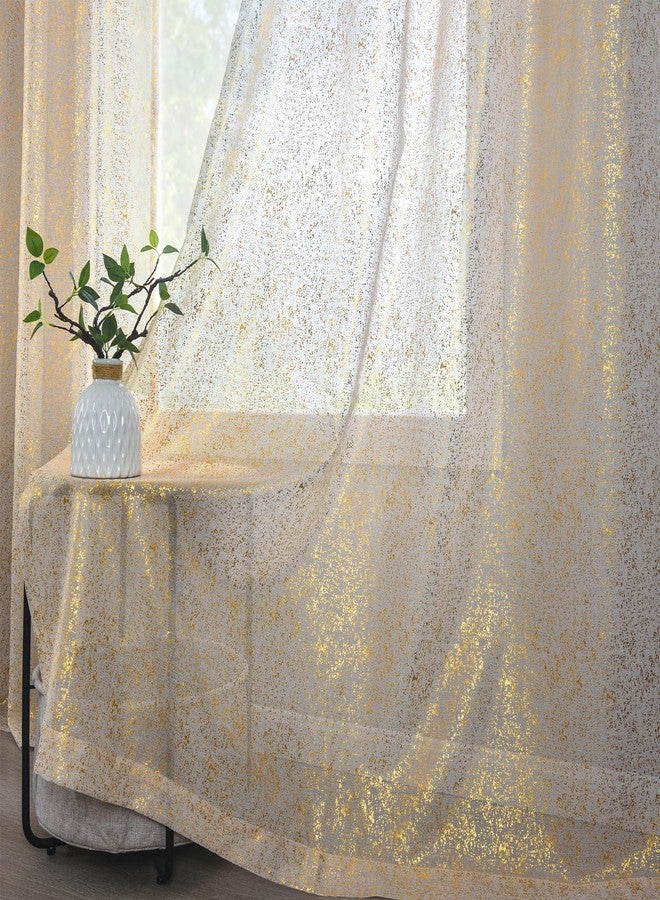 TERLYTEX TERLYEX Shimmer Gold Sheer Curtains 95 Inches Long, 2 Panels Metallic Foil Taupe Curtains for Living Room, Grommet Privacy Light Filtering Sparkle Drapes, 52 x 95 Inch - Image 1
