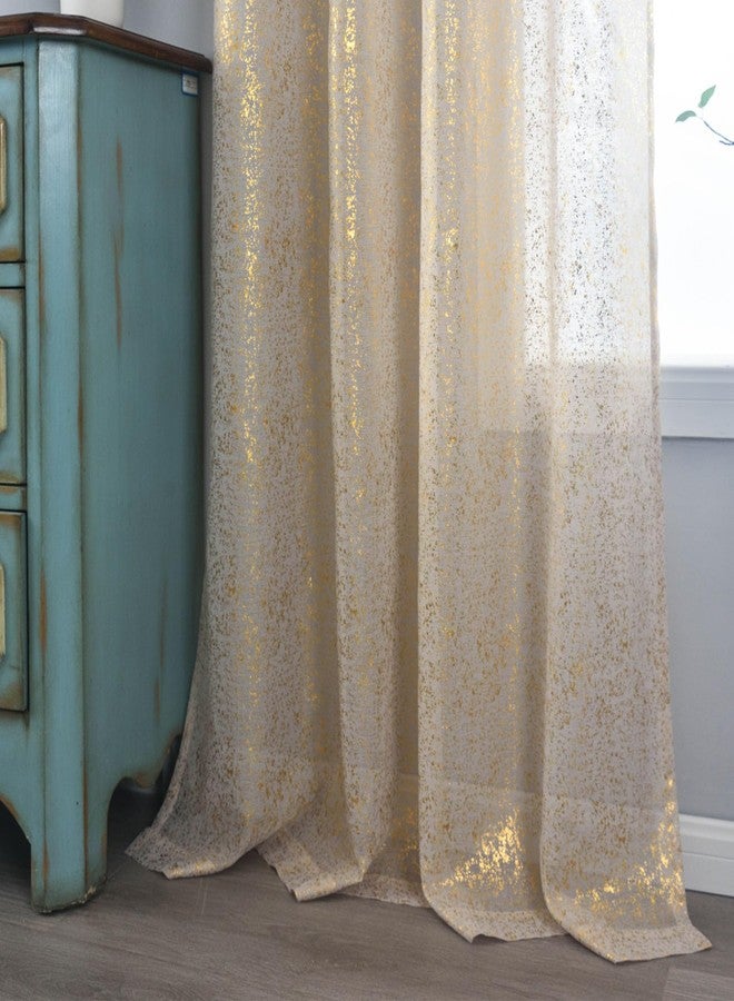 TERLYTEX TERLYEX Shimmer Gold Sheer Curtains 95 Inches Long, 2 Panels Metallic Foil Taupe Curtains for Living Room, Grommet Privacy Light Filtering Sparkle Drapes, 52 x 95 Inch - Image 4
