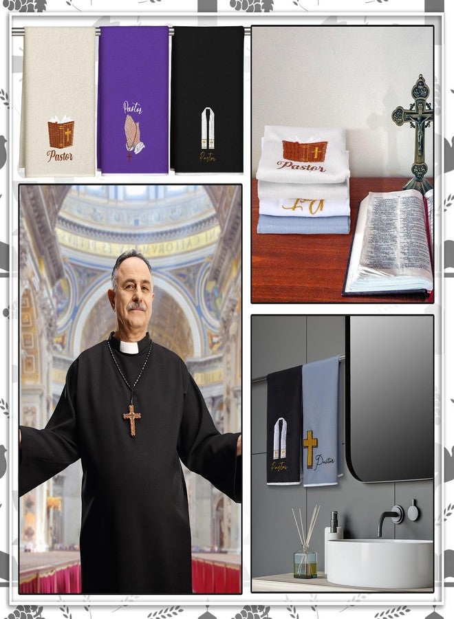 Tegeme 6 Pcs Pastor Towels Christian Embroidered Hand Towels Cross Clergy Dove Pattern Clergy Appreciation Gifts for Men Priest Ministers Father Christmas - Image 2