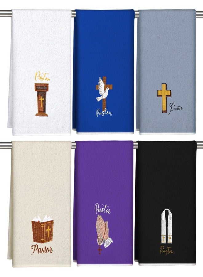 Tegeme 6 Pcs Pastor Towels Christian Embroidered Hand Towels Cross Clergy Dove Pattern Clergy Appreciation Gifts for Men Priest Ministers Father Christmas - Image 1