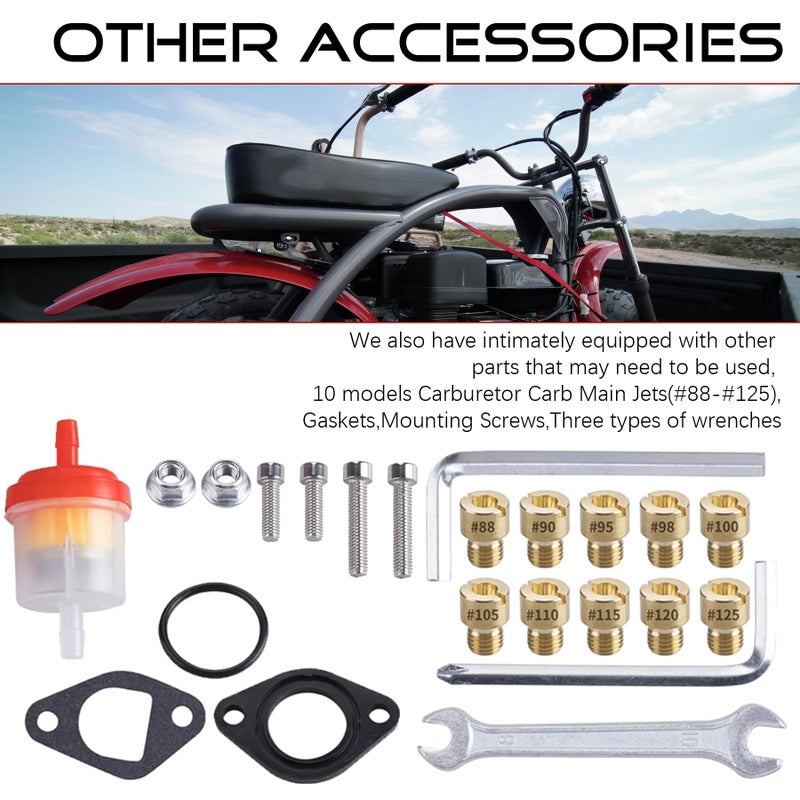 ORAEVY VM22 26mm Carburetor Carb Kit fit for Performance Intake Pipe Mainfold 38mm Air Filter Fit For Predator 212cc GX160 Honda GX200 CT200U 196cc KT196 Clones Go Kart Mini Bike Race Kart (Red) - Image 4
