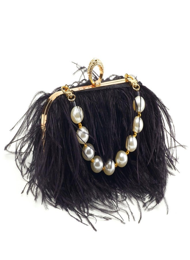 Suhatjia Women Pure Natural Ostrich Feather Fluffy Evening Clutch Purse Suitable for Party,Wedding,Tea Party Clutch Handbag (Black Feather) - Image 1