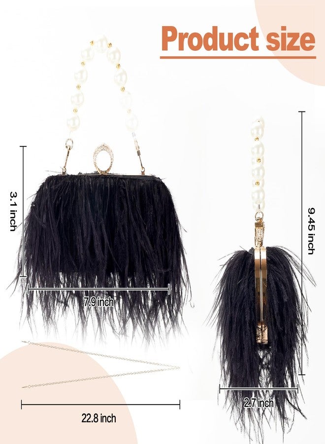 Suhatjia Women Pure Natural Ostrich Feather Fluffy Evening Clutch Purse Suitable for Party,Wedding,Tea Party Clutch Handbag (Black Feather) - Image 2