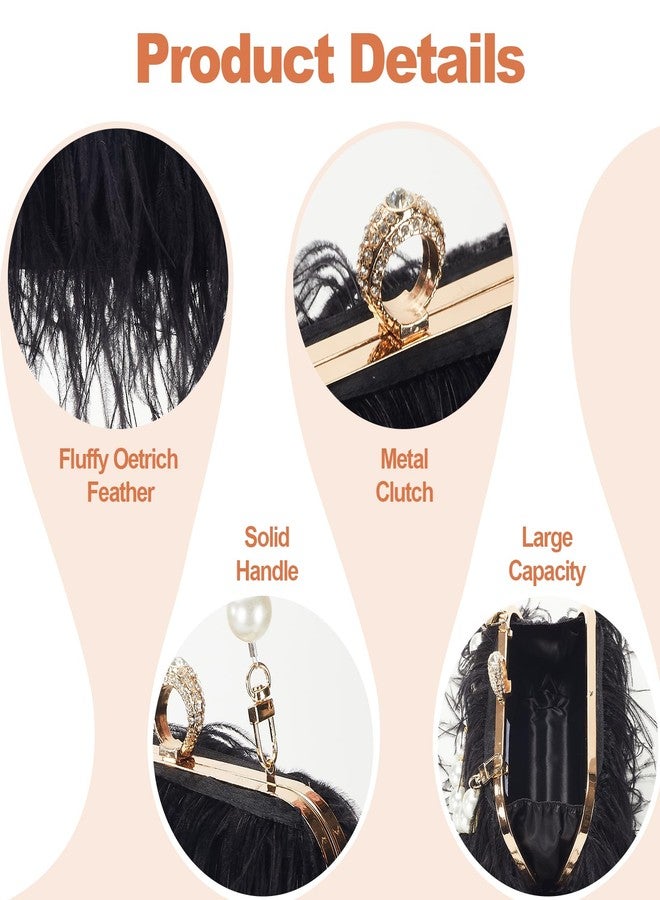 Suhatjia Women Pure Natural Ostrich Feather Fluffy Evening Clutch Purse Suitable for Party,Wedding,Tea Party Clutch Handbag (Black Feather) - Image 3