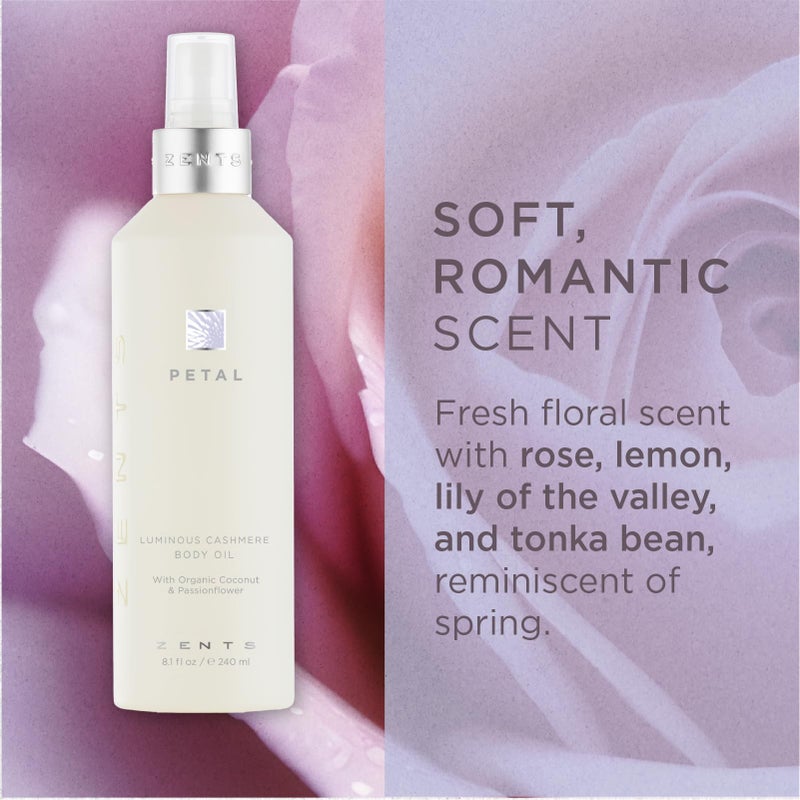 Zents Luminous Cashmere Body Oil (Petal Fragrance) | Moisturizing Body Oil with Vitamin E & Organic Coconut Oil | Softens & Smooths Skin | 8 fl oz - Image 3