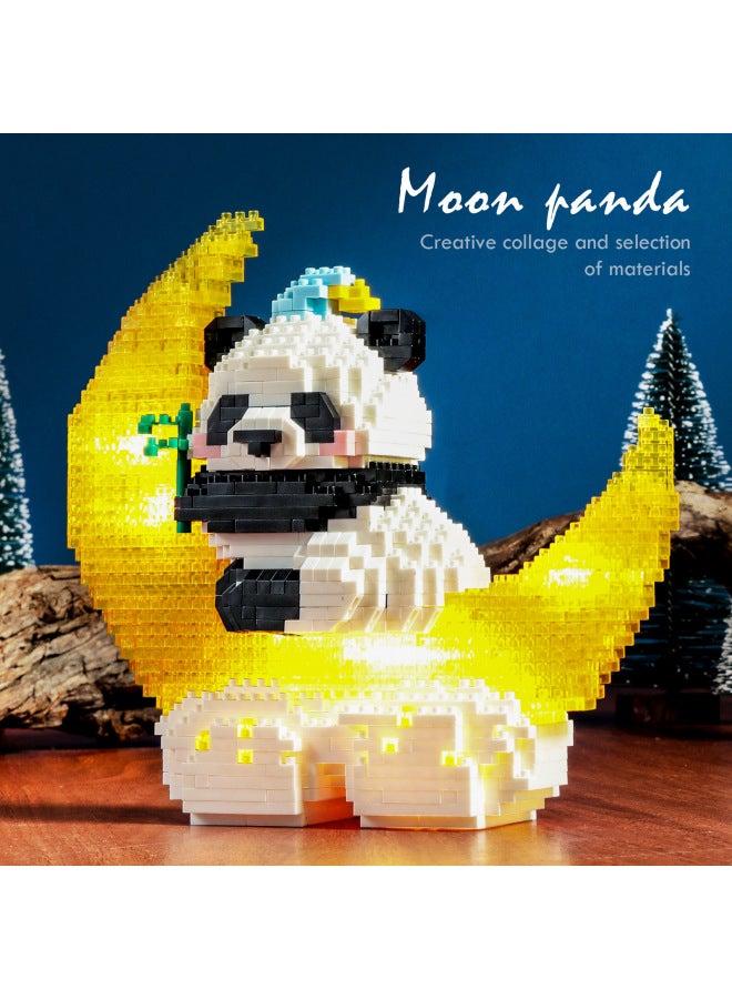 Moon Panda Flower Small Particles Assembled Building Blocks Toys Boys And Girls Puzzle Puzzle Lighting Birthday Gift-Color:Moon Panda Flower [promotional Lighting Version]