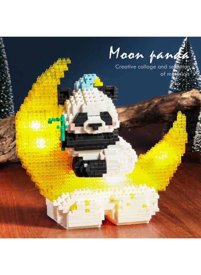 Moon Panda Flower Small Particles Assembled Building Blocks Toys Boys And Girls Puzzle Puzzle Lighting Birthday Gift-Color:Moon Panda Flower [promotional Lighting Version]