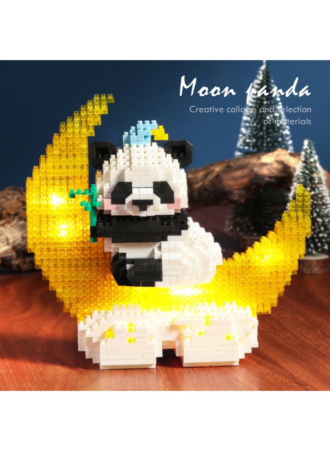 Moon Panda Flower Small Particles Assembled Building Blocks Toys Boys And Girls Puzzle Puzzle Lighting Birthday Gift-Color:Moon Panda Flower [promotional Lighting Version]