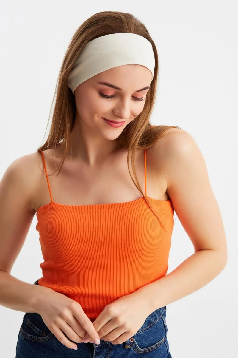 Butikgiz Beige Women's Cotton Combed Comb, Non-Slip, Sweatproof, Ultra Light, Sports Hair Band Bandana