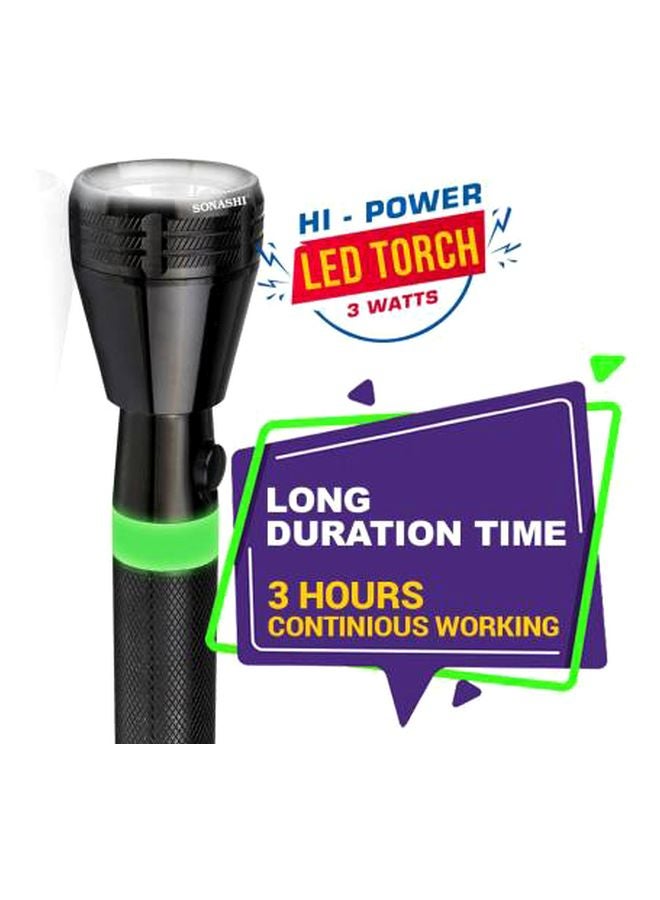 SONASHI Rechargeable LED Torch  Bright Flashlight 4000mAh Battery  34 Hours Continuous Working  Ideal for Indoor and Outdoor Activities  Hyper Bright Light with Unbreakable Glass SLT-182 Black/Green 26cm - Image 3