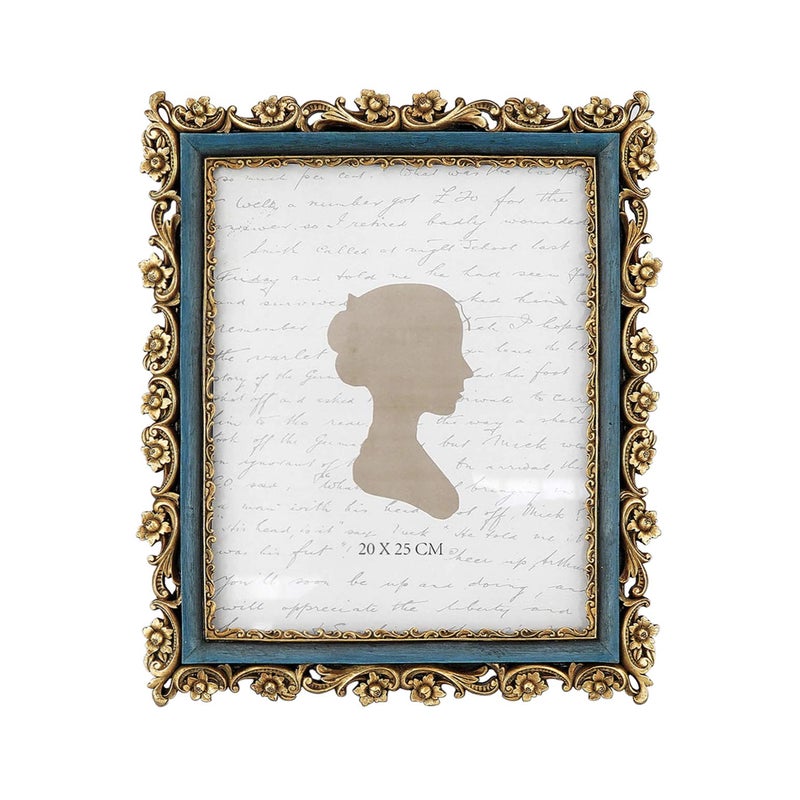 Sunlit Vintage Picture Frame 8x10 Inch Luxury Antique Photo Frames with Glass Front Photo Display Tabletop Wall Hanging Gift Ideas Gold and Blue