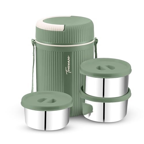 Trueware Plastic Grub 3 Double Wall Insulated Hot Lunch Box with 3 Ss Container 300 Ml Each | Bpa Free | Food Grade | Hot and Fresh Many Hours, Green - Image 1
